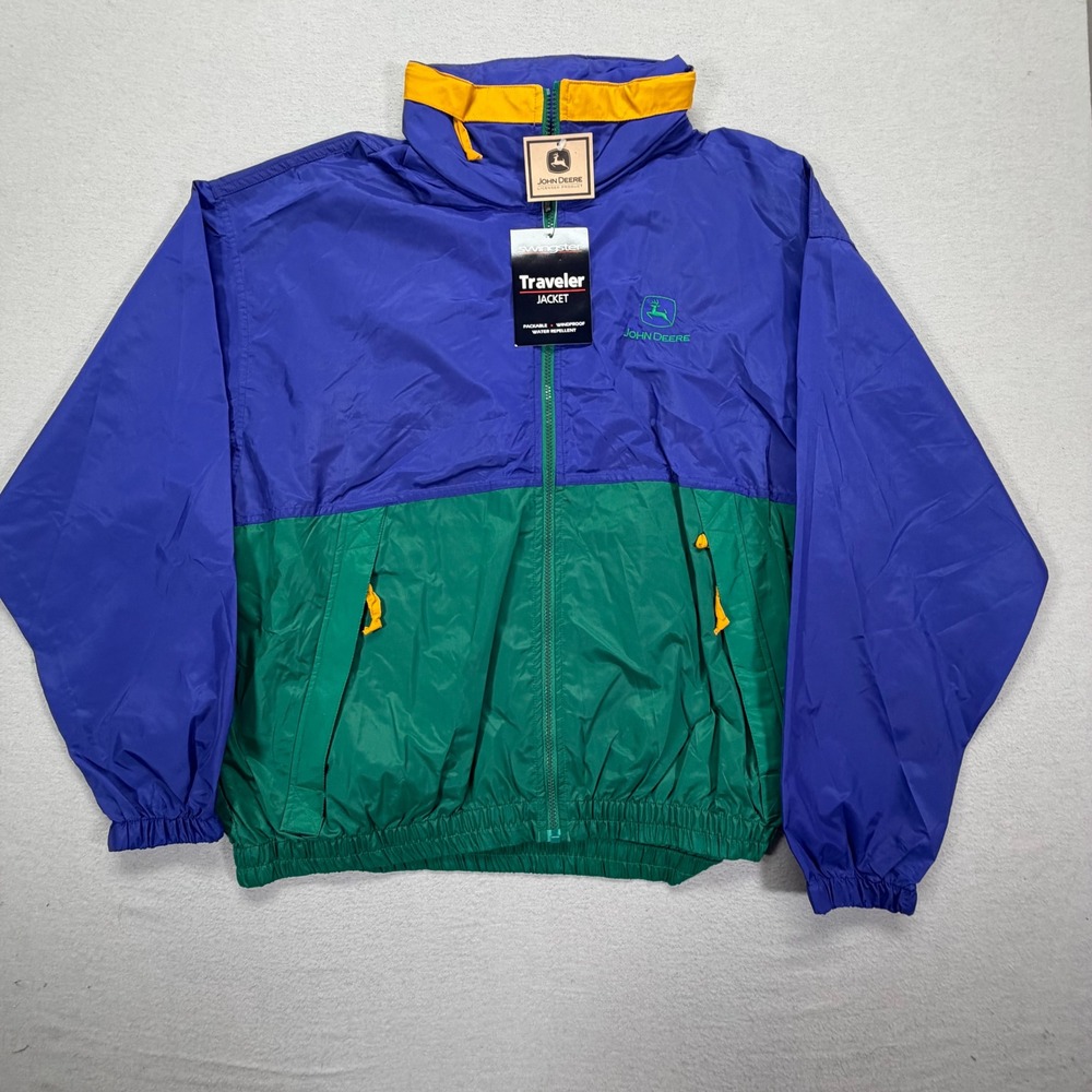 John Deere Mens Jacket NWT Regular Purple Green Colorblock Windbreaker XL